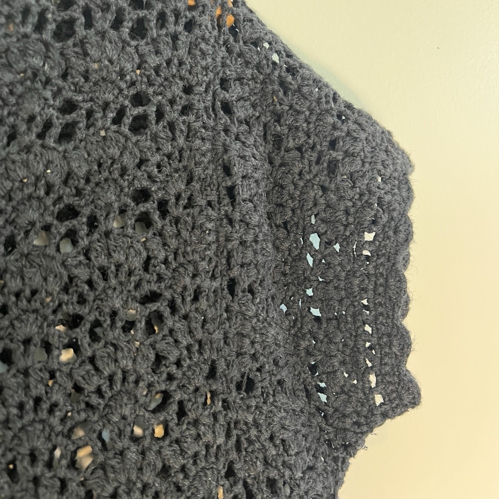 Vtg Granny Square Crochet Pull Over Black Sweater Top Women‎ L Boho Classy - Picture 4 of 9